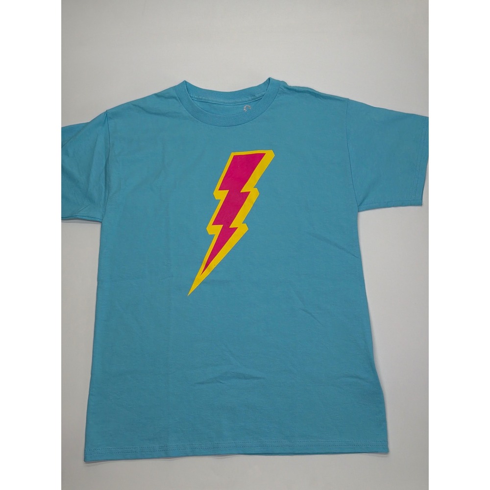Custom Ink Kids Blue Lightning Bolt Graphic T-Shirt Size L‎ Cotton Short Sleeve